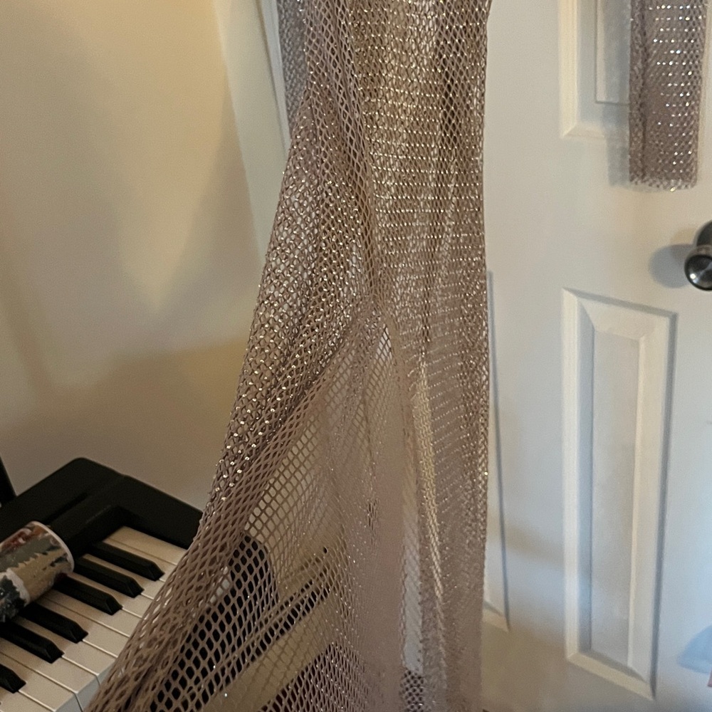 Shimmering Silver Mesh Dress with Side Slits - Picture 5 of 7
